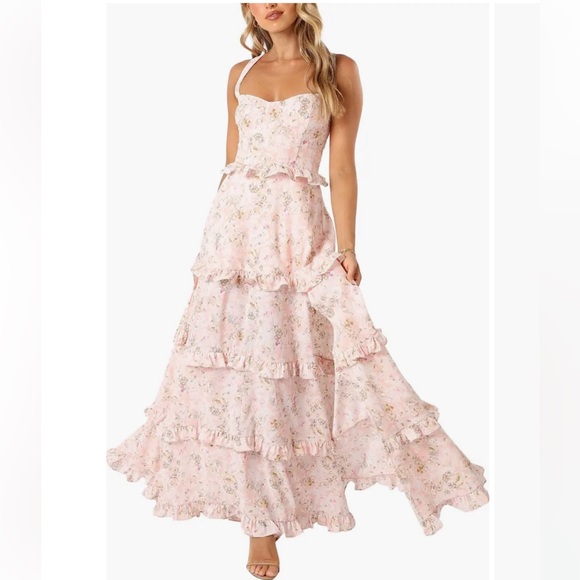 Petal & Pup Lillee Floral Print Tiered Maxi Dress Pink Floral S - Picture 1 of 13
